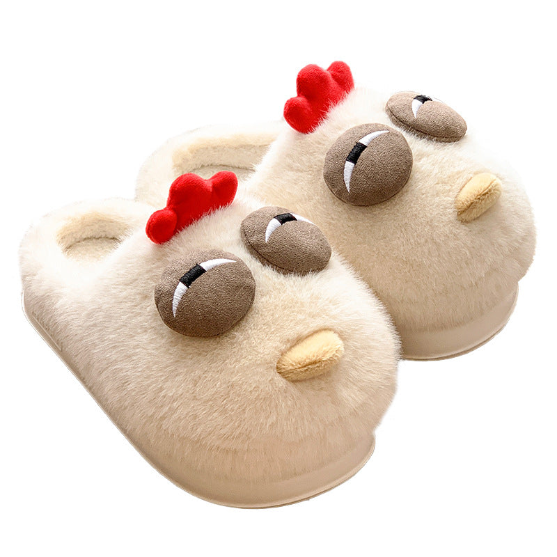 Wholesale Funny Chicken Winter Plush Warmth Stepping on Shit with Plush Winter Slippers